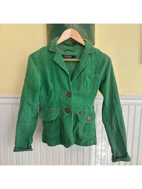 Cars Jeans Womens Green Corduroy Blazer Jacket With Pink Stitching Size S